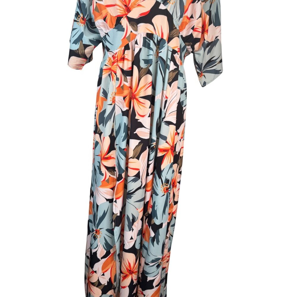 2/$50 NEW XL Summer Floral V-Neck High-Waisted A-Line Maxi Dress Beach Multicolo - Picture 14 of 16